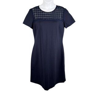 Brooks Brothers Red Fleece Womens XL Navy Eyelet Lace Yoke Shift Dress Stylish